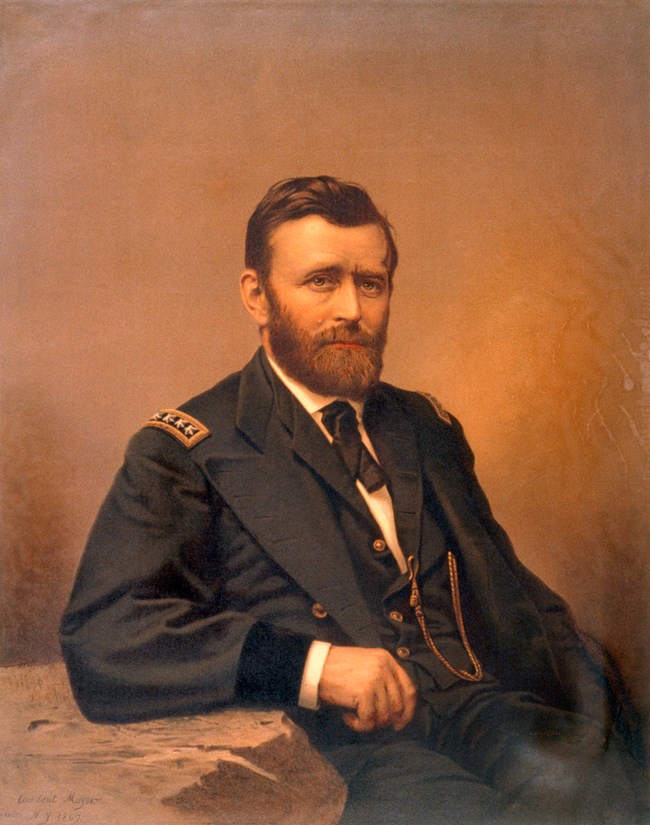 Painting of bearded man wearing U.S. Army uniform.