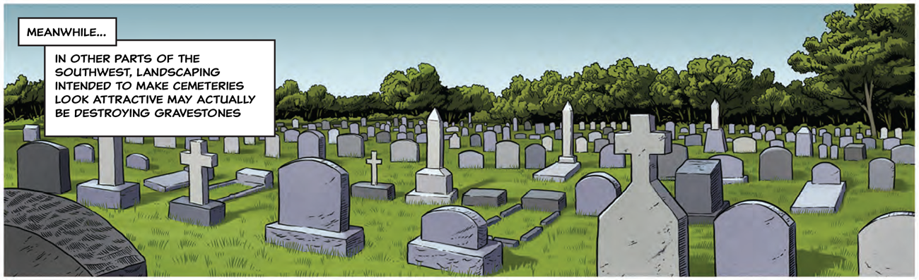 A tightly packed cemetery with grave markers has a lush green grass lawn with trees in the background.a A tightly packed cemetery with grave markers has a lush green grass lawn with trees in the background.a