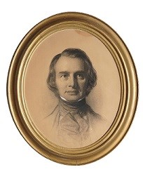 Portrait in oval frame of Victorian adult male.
