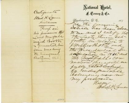 A handwritten document on yellowed letterhead from the National Hotel, F. Tenney & Co.