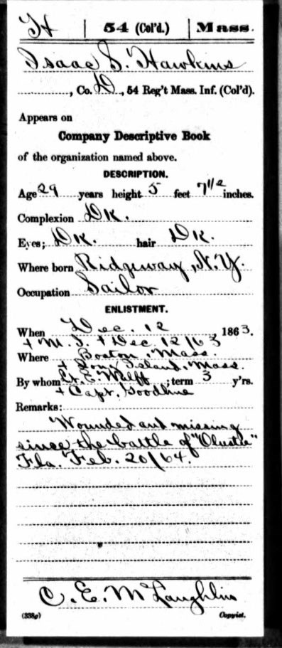 Black and white scan of a handwritten index placard showing enlistment record data.