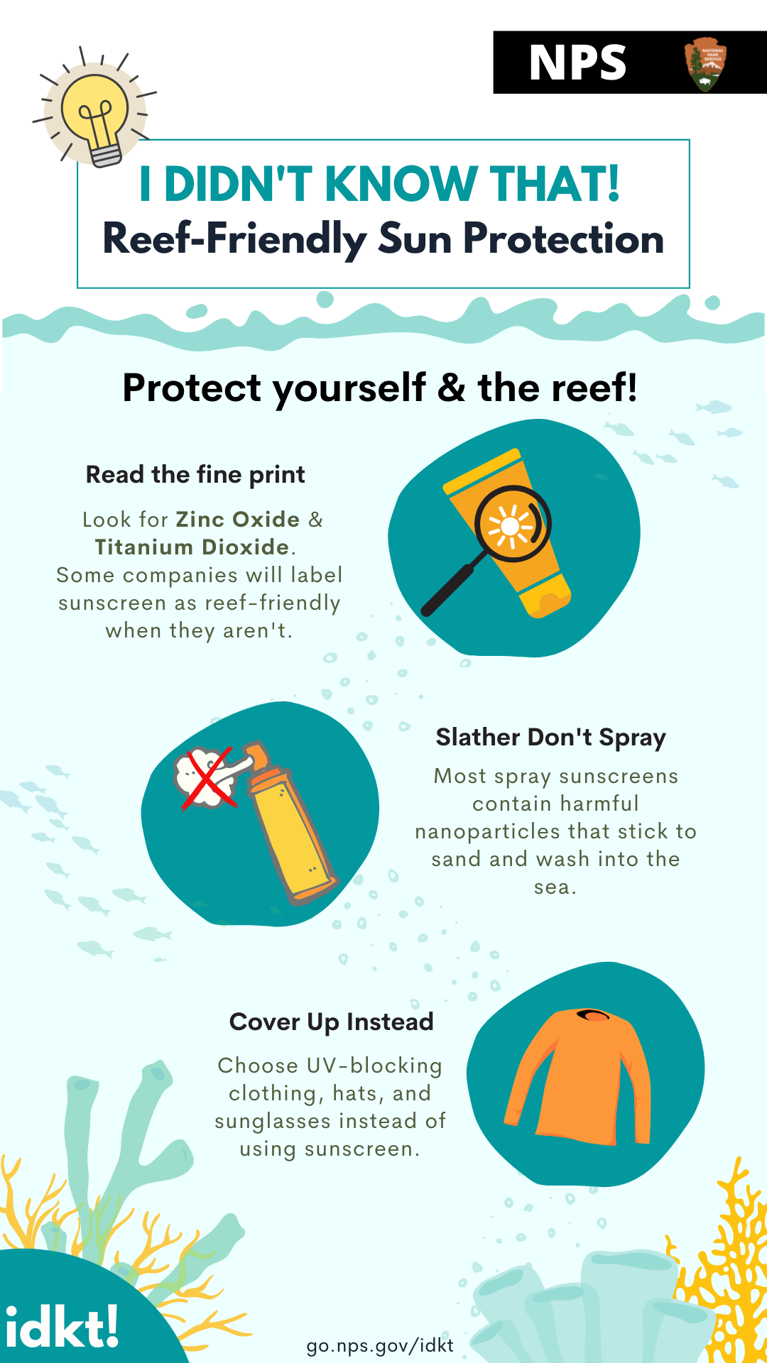 Infographic with three tips on how to choose reef-friendly sun protection