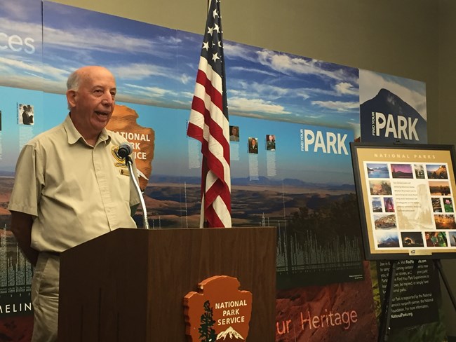 Man standing at a podium