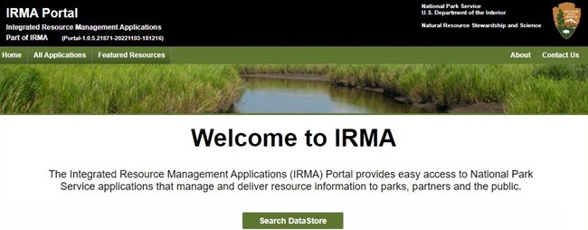 screenshot of NPS IRMA home page