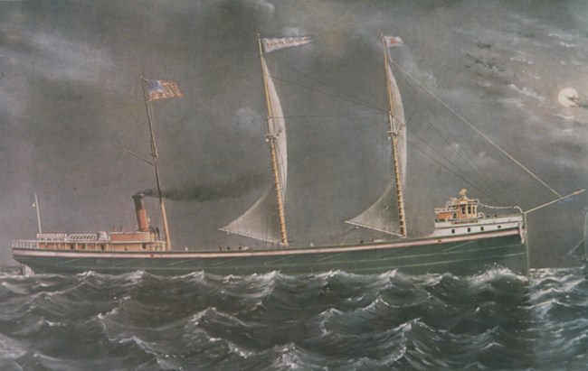SS HENRY CHISHOLM painting of the SS Henry Chisholm navigating rough seas under a moonlit sky
