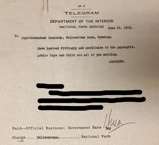 1919 coded telegram with translation redacted