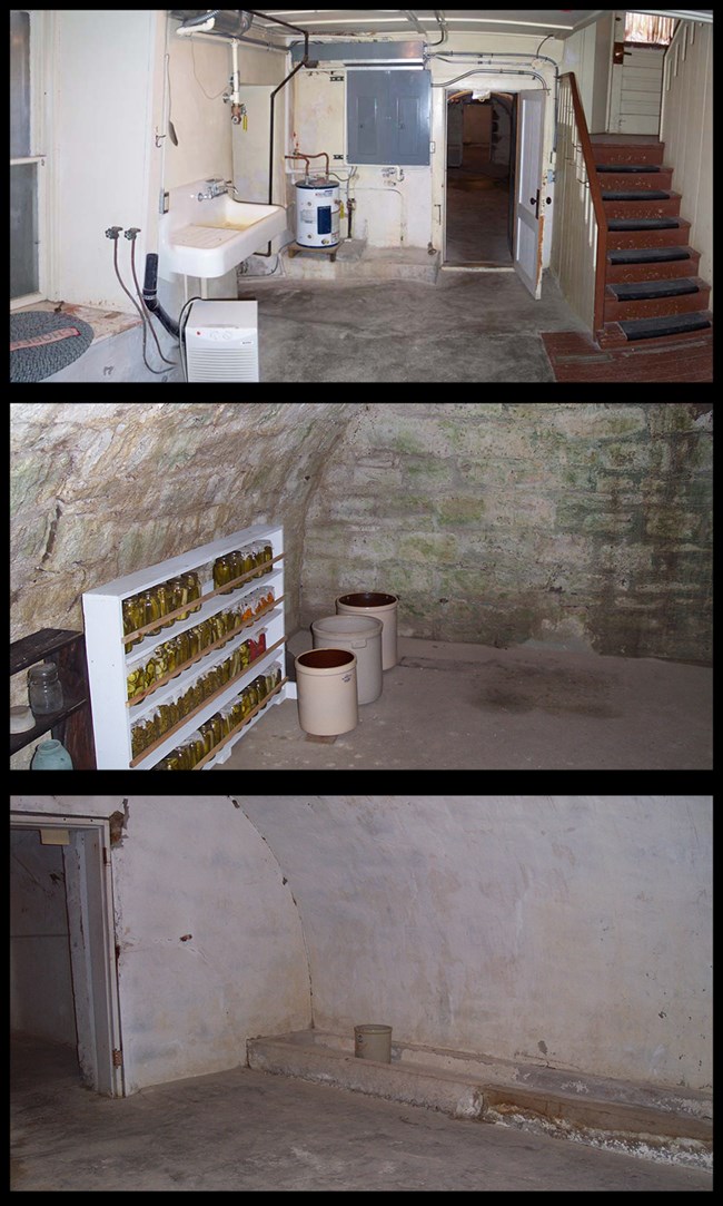 Ranch House original kitchen (top), root cellar (middle), and spring room (bottom)