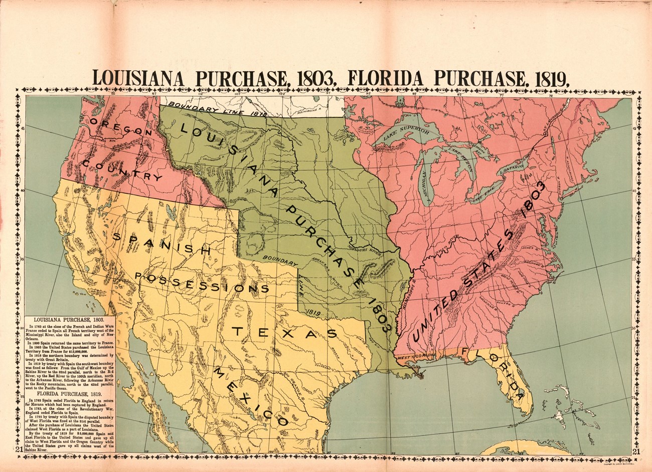 Map of the United States in 1803, showing the Louisiana Purchase