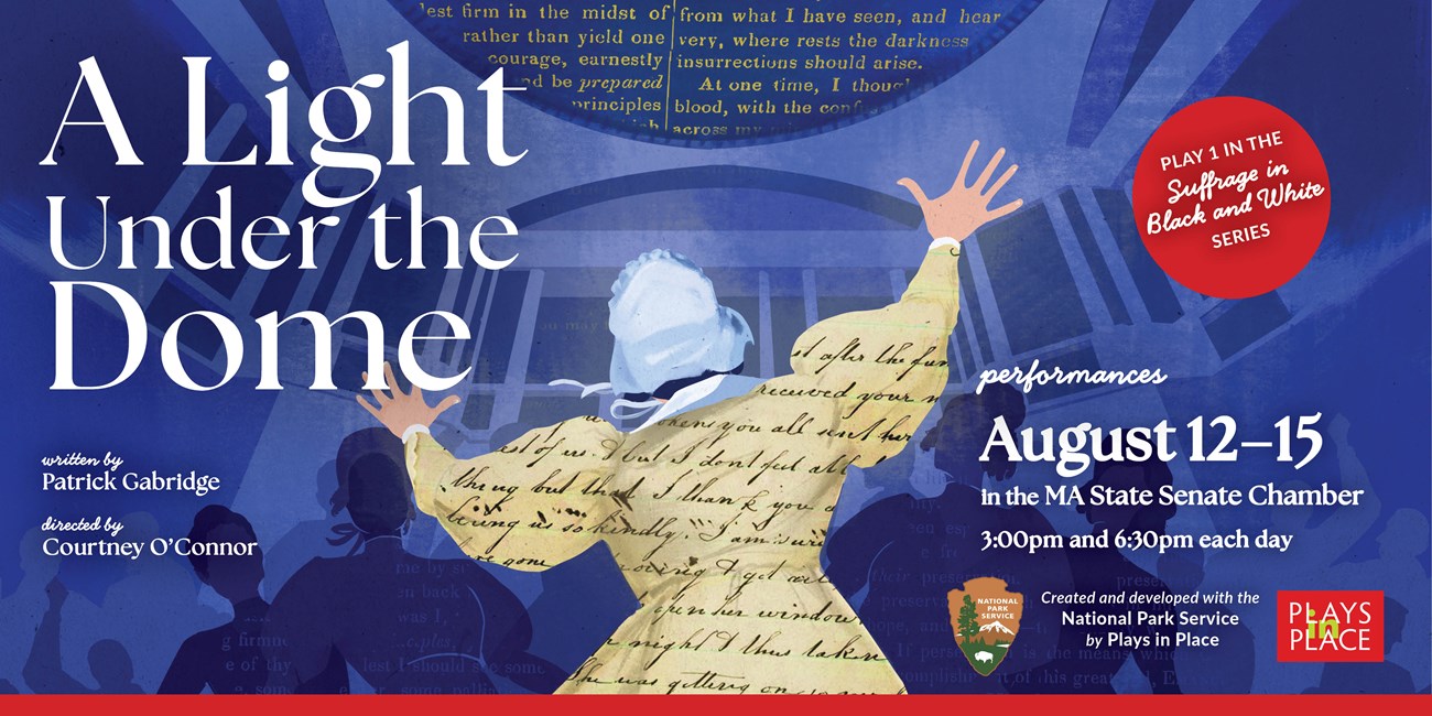 event graphic of Light Under the Dome, featuring a rendering of a women speaking in front of a crowd.