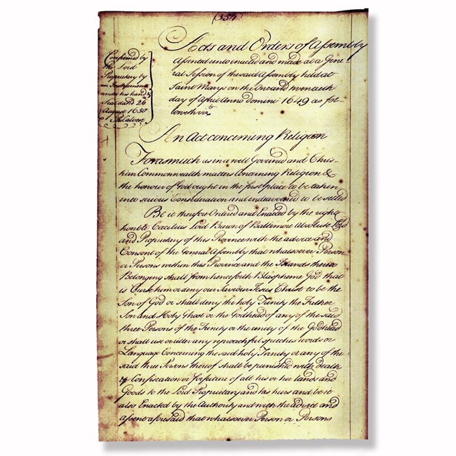 First Page of the Religious Toleration Act
