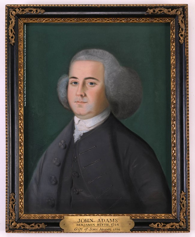 Portrait of a young John Adams with large gray hair.