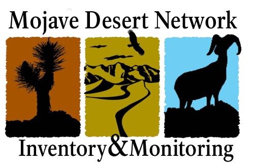 Logo for Mojave Desert Network Log includes a Joshua tree, a bird of prey flying over a desert landscape, and desert bighorn sheep.