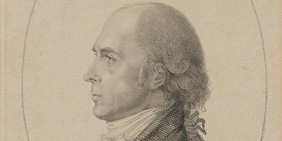 Line engraving of James Madison in profile.