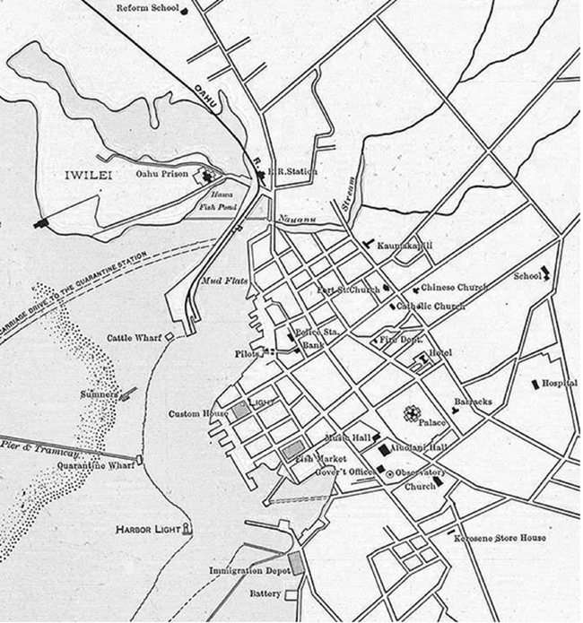 1901 Map of Oahu grey scale map of Oahu from 1901