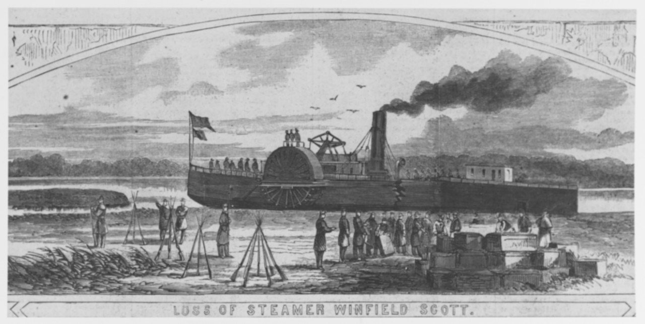 The Steamer Winfield Scott An illustration of the "Loss of Steamer Winfield Scott" during the Civil War.