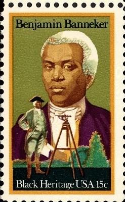 A stamp with an illustration of Benjamin Banneker