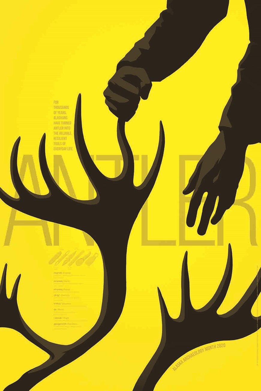 A poster featuring antlers as the raw materials for artifacts.