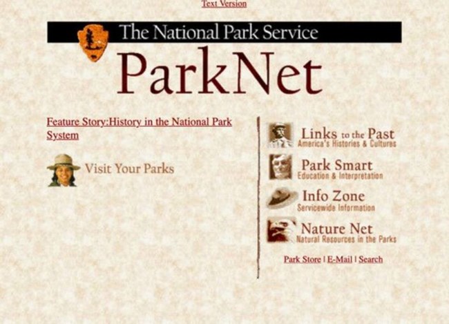 papyrus toned background with letters 'ParkNet' atop the page and 'Visit Your Parks' below