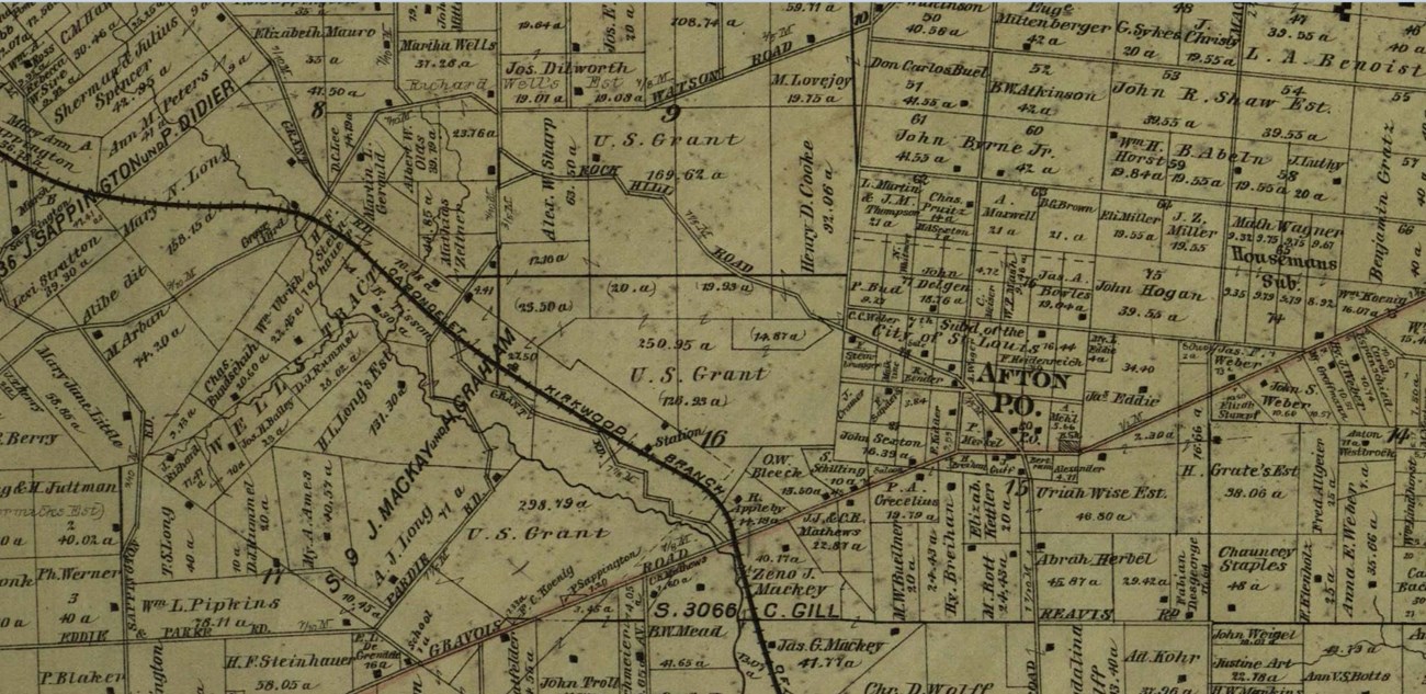 Property map from 1878 showing Ulysses S. Grant's ownership of the White Haven estate.