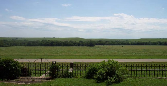 View of Fox Creek bottomland from front porch of Ranch House