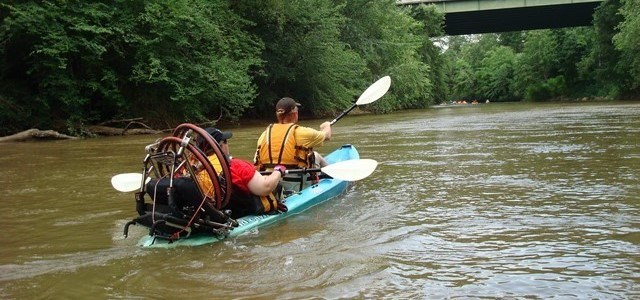 Visitors paddling