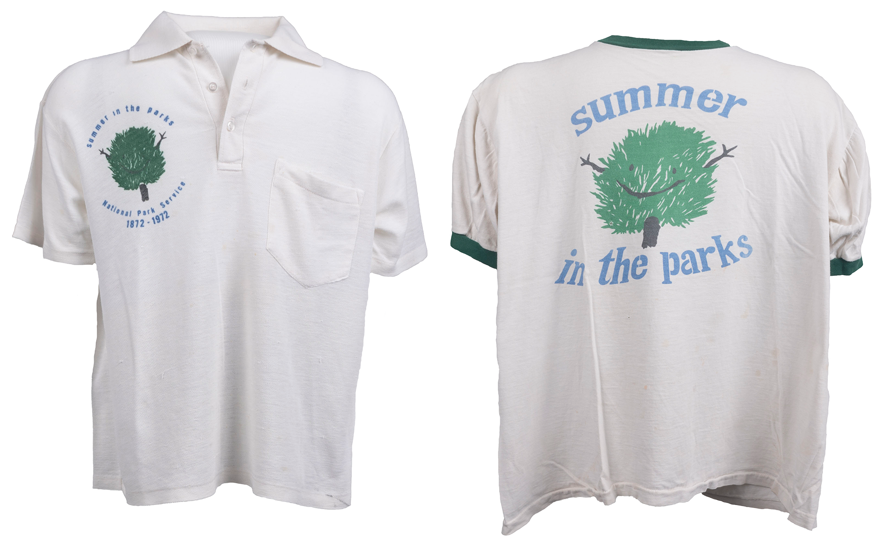 A white polo shirt and white t-shirt with Laughing Tree logo them