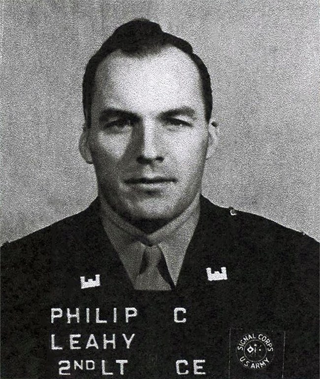 Historic portrait man in uniform, label in lower half “Philip C Leahy 2nd LT CE, Signal Corps US Army”