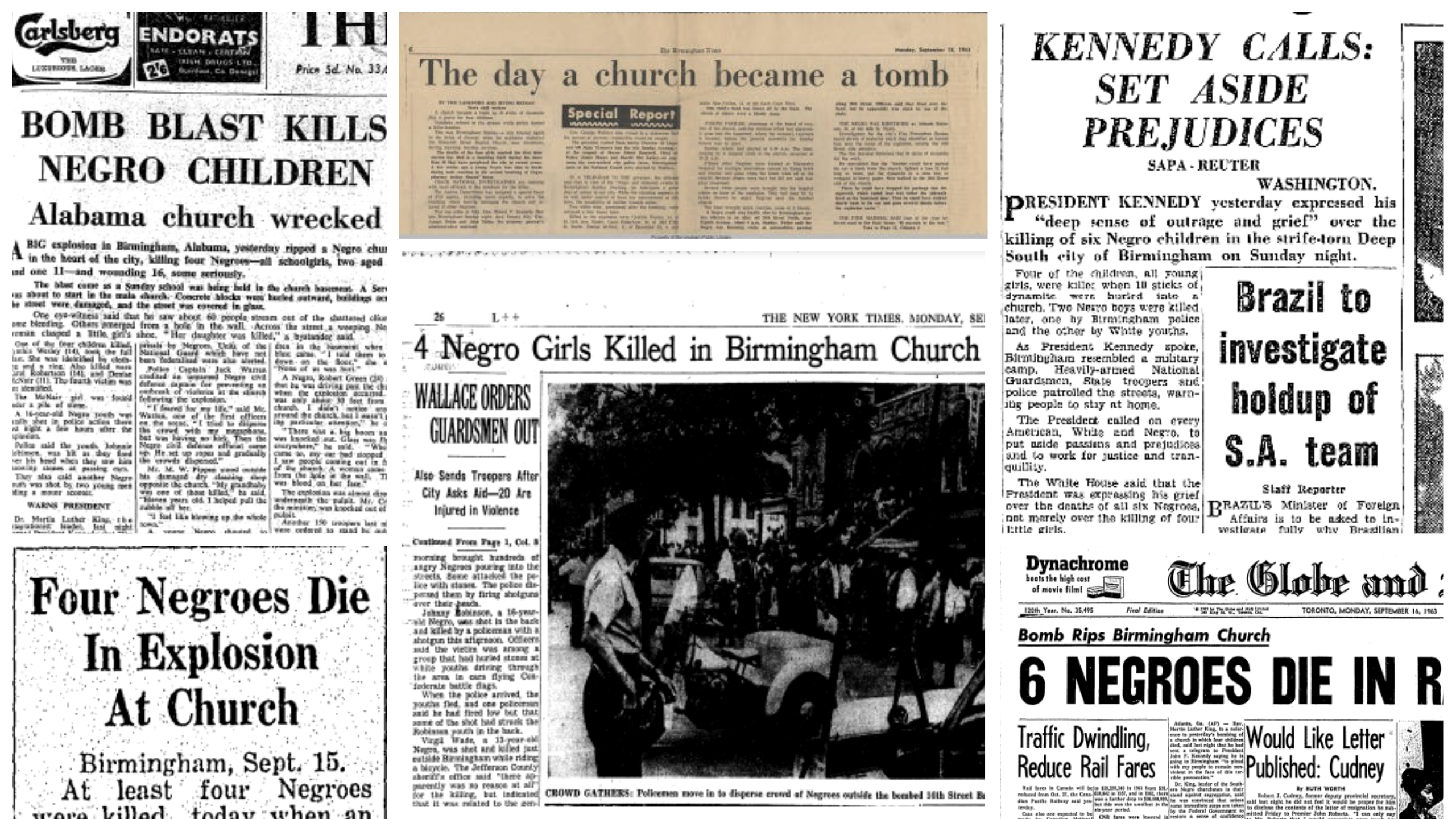 Collage of newspaper articles from September 15, 1963