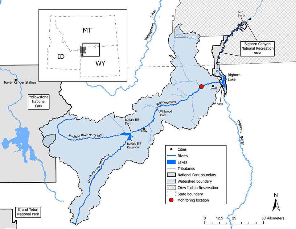 Watershed map map of watersheds and rivers near the Shoshone River