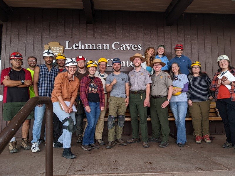 Group of people in front of Lehman Caves Visitor Center