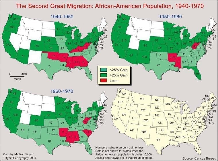 Map of the Great Migration from 1940-1947