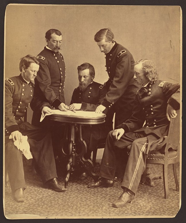 Generals Merritt, Sheridan, Crook, Forsyth, and Custer.