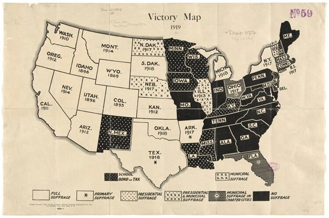Victory+Map Boston Public Library Black and white map showing states with suffrage in 1919 Boston Public Library
