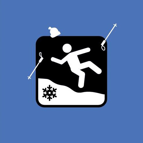 An animated visitor symbol hiker falling in the ice and snow