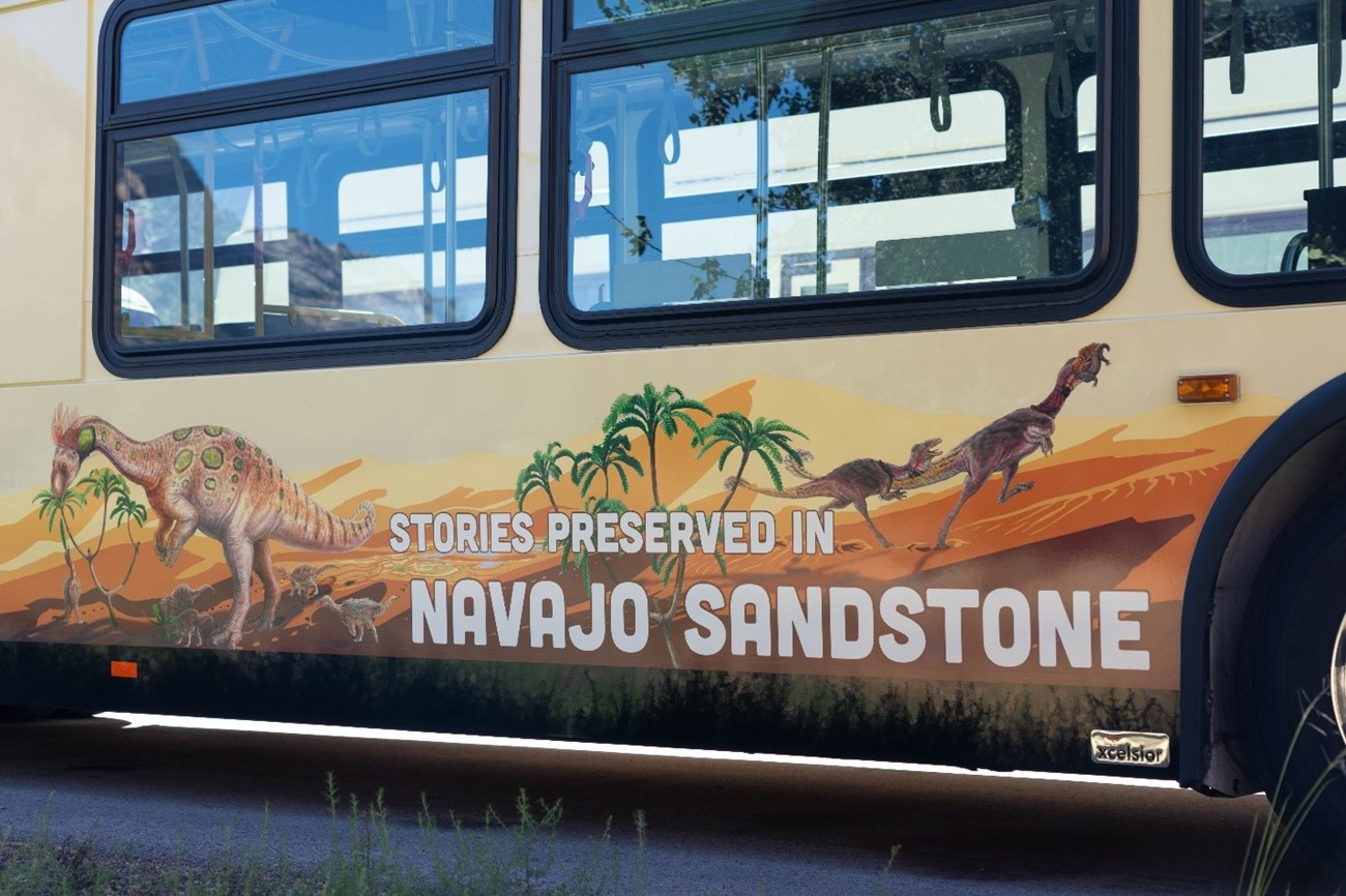 Photo showing detail of bus side mural.