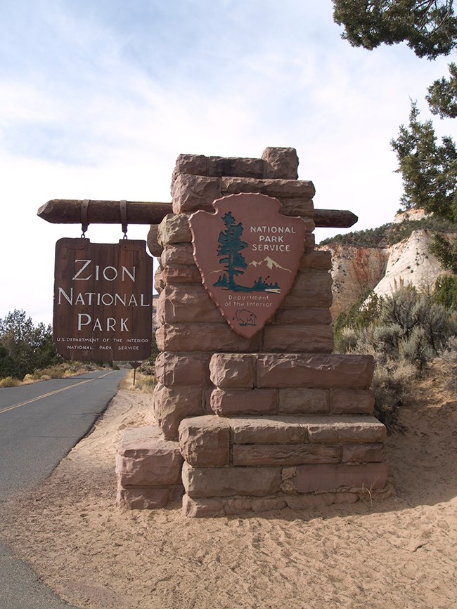 Zion National Park entrance sign.