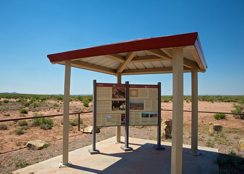 The journey through Yost Draw, one of the most thrilling and scenic sections of El Camino Real, begins at this wayside exhibit in Sierra County, 20 miles off of Interstate-25. Photo © Jack Parsons