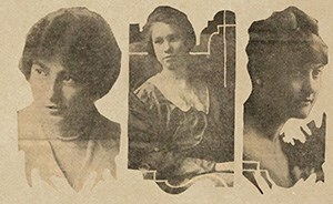 Collage of newspaper photographs featuring portraits of Ellen M. Knowles, Hazel Davis, and Lydia Bragstad.