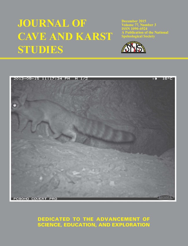 The cover of the journal of caves and karst studies showing a ringtail.