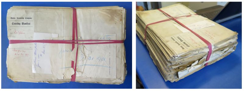 String ties around archival documents.
