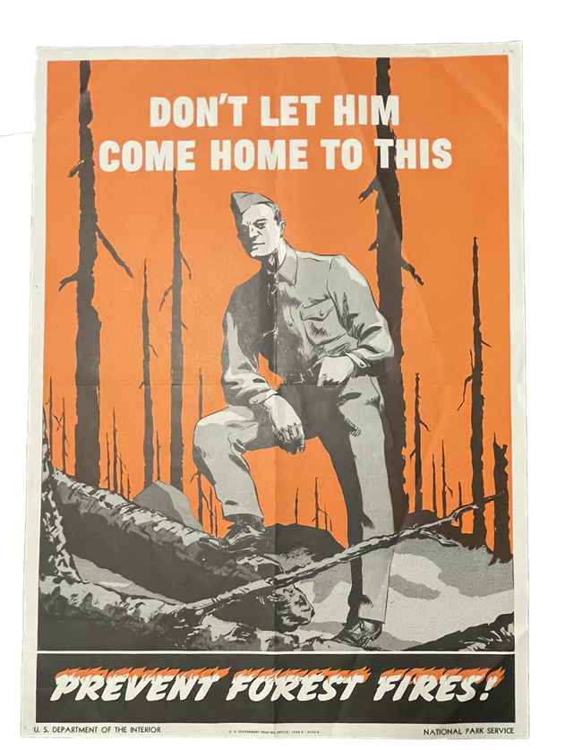 Don't Let Him Come Home to This poster Army soldier in a burned out landscape with orange sky
