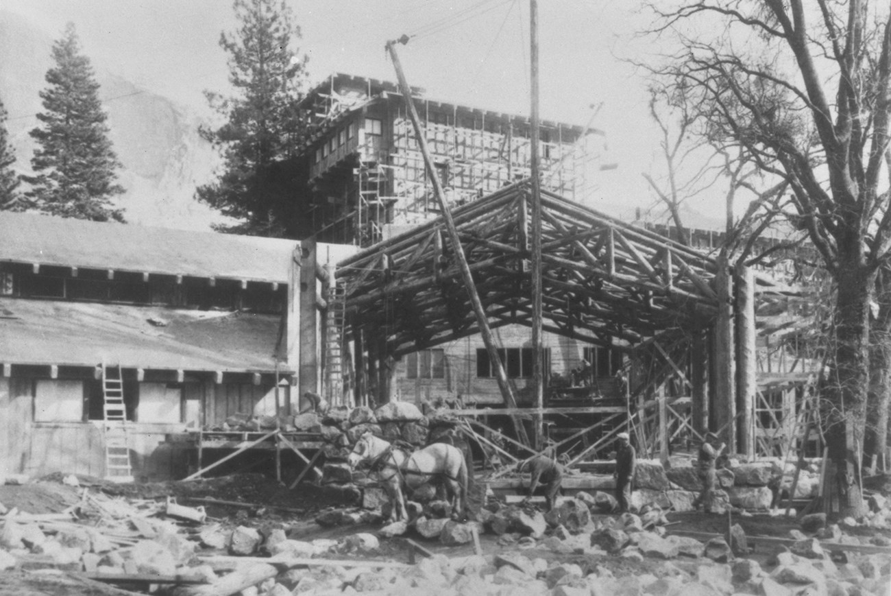 Construction of The Ahwahnee dining room, circa 1926.