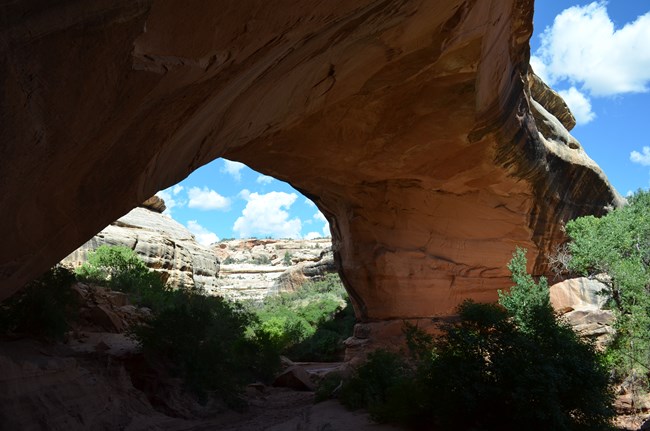 massive stone bridge tucked into a canyon