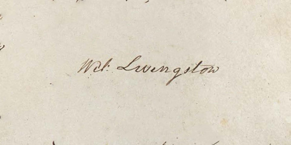 William Livingston's signature in ink as it appears on the Constitution