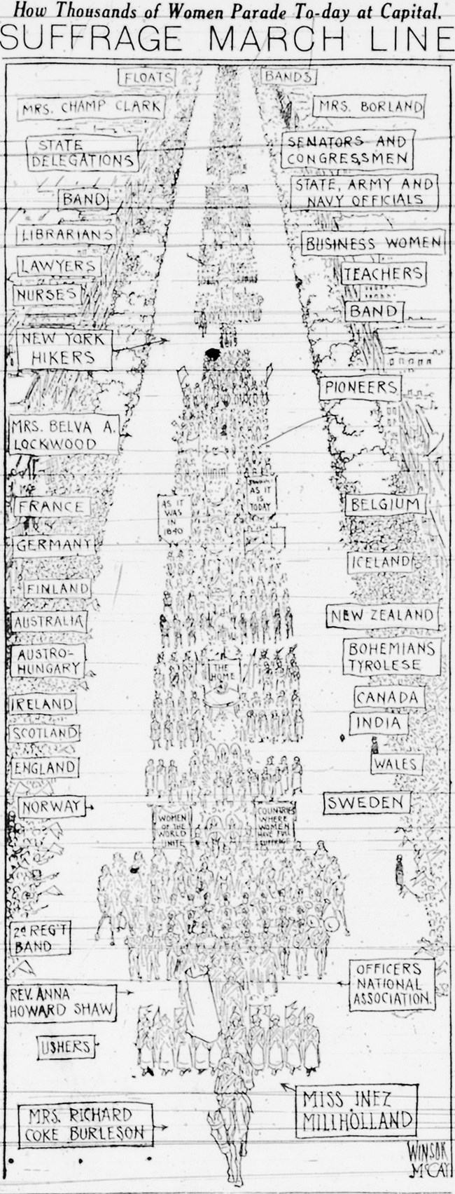 Layout of how the 1913 Woman’s Procession was organized