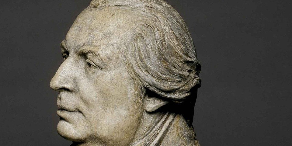 Side view of a bust of Gouverneur Morris.