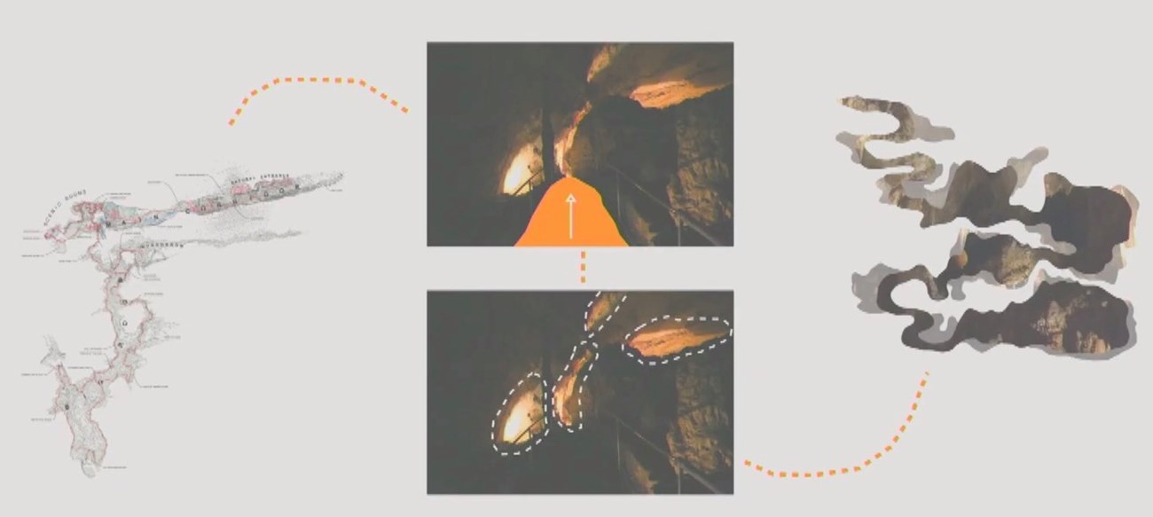 A series of images illustrating the difference between the geospatial data and perception of space.