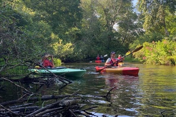 Wild and Scenic Stewardship Council paddling the Wood River. Photo courtesy of Wood-Pawcatuck Wild and Scenic Facebook Page.