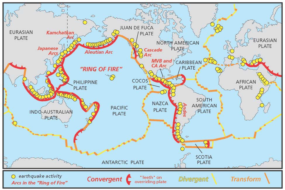 earthquakes and volcanoes map