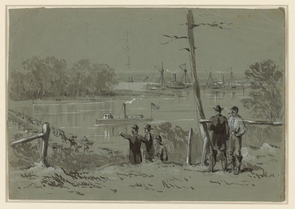 Drawing of Civil War soldiers at Deep Bottom